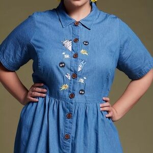 Her Universe Studio Ghibli My Neighbor Totoro Denim Embroidered Button Up Dress